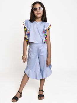 Jelly Jones culotte and top set with Lace - Blue-2-3 Years