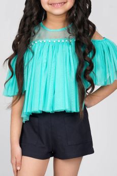 Jelly Jones-Jelly Jones Mint color Gather Dress with Neck Beads-JJC#43 SS23