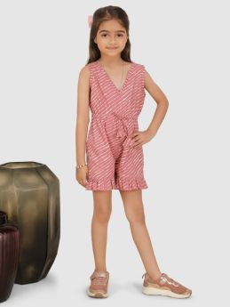 Jelly Jones V'neck bottom frill Jump suit -Pink 