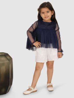 Jelly Jones Gather Flair sleeve top -Navy Blue-3-4 Years