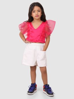 Jelly Jones  ruffle Sleeve top with shorts Pink and white -JJC#57-3-4 Years