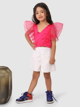 Jelly Jones  ruffle Sleeve top with shorts Pink and white -JJC#57
