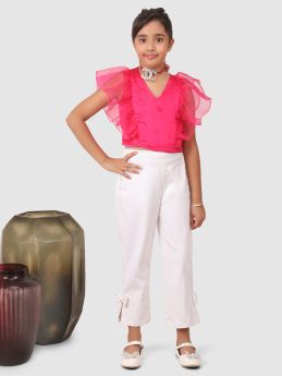 Jelly Jones ruffle Sleeve top with Pant Pink and white -JJC#58-3-4 Years
