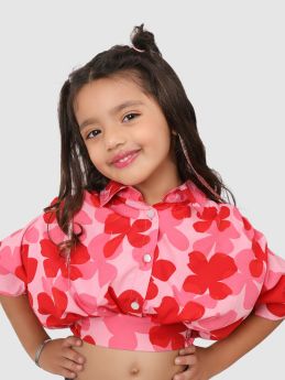 Jelly Jones Flower Print baloon top  Pink-JJC#65