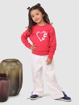 Jelly Jones Full Sleeve Heart print T-shirt With pant Pink and white-JJK#07-3-4 Years