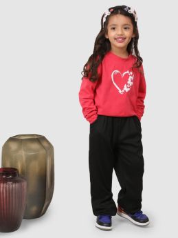 Jelly Jones Full Sleeve Heart print T-shirt With pant Pink and White -JJK#10