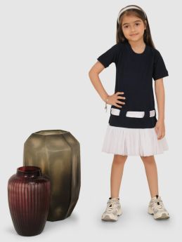 Jelly Jones Emblished  with satin belt &amp; Flair bottom net -Navy Blue -3-4 Years