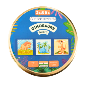 JoGenii 9-Piece Dinosaur Wooden Jigsaw Puzzles - Set of Three