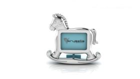 Sterling Silver-Silver Plated Photo Frame for Baby &amp; Kids- Rocking Horse-Blue