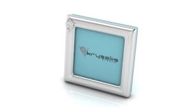 Sterling Silver-Silver Plated Photo Frame for Baby &amp; Kids- Square with Dolphin Motif-Blue