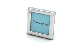 Sterling Silver-Silver Plated Photo Frame for Baby &amp; Kids- Square with Elephant Motif-Blue