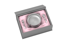 Sterling Silver-Silver Plated Gift Set for Baby - Hamper with Star Bowl and Spoon Fork Set-Pink