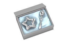 Sterling Silver-Silver Plated Gift Set for Baby - Hamper with Star Rattle and Spoon-Blue