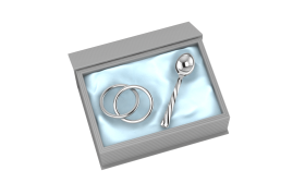 Sterling Silver-Silver Plated Gift Set for Baby - Hamper with 2 Ring Rattle and Twisted spoon-Blue