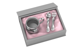 Sterling Silver-Silver Plated Gift Set for Baby - Hamper with Teddy Cup and Spoon Fork Set-Pink