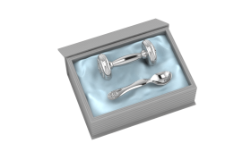Sterling Silver-Silver Plated Gift Set for Baby - Hamper with Teddy Dumbbell Rattle and Teddy Spoon-Blue