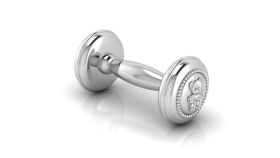 Sterling Silver-Silver Plated Teddy Embossed Beaded Dumbbell Rattle