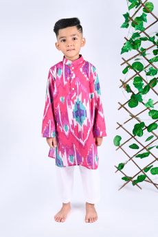THE COTTON STAPLE-RASPBERRY IKAT SET-12-13 Years