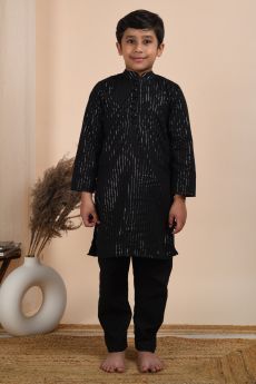 THE COTTON STAPLE-BLACK KURTA SET-2-3 Years