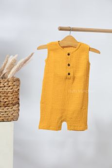 Fluffy Munchkin-Knee Length Romper-0-3 Months-Mustard