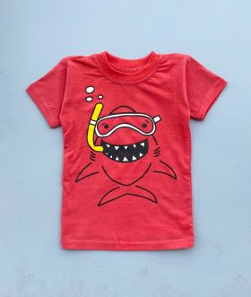 Little labs happy shark print half sleeves - orange-2-3 Years