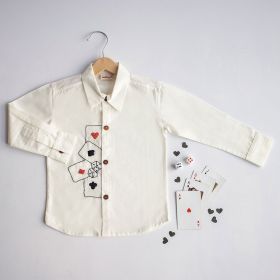 Nanhey-Playing Cards &amp; Dice Embroidered Shirt - White - Made to Order-12-18 Months