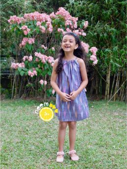 Neemboo Knotty Little Dress - Grey Ikat-1-2 Years