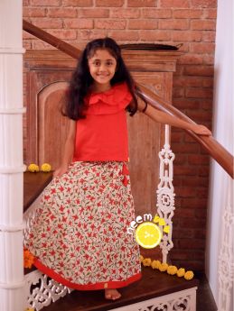 Neemboo Zesty Festy Lehenga Set - Red Floral-2-3 Years