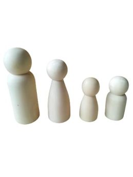 Channapatna Toys Peg Dolls Wooden Unfinished for DIY Craft Set Unpainted Family Pretend Play Figurines - Colorful Diverse Natural Toys | Organic Handmade Play Kit for Kids & Toddlers (2 Years+) - Pack of 4 pcs - Open Ended Toys-NWPD005