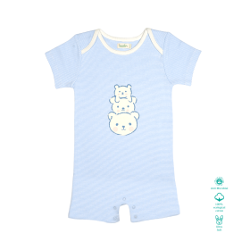 Greendeer-Organic Baby Blue Stripes Romper : Bear Family