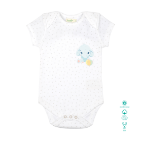 Greendeer-Organic Starry White Bodysuit : Playful Baby Elephant-1-3 Months