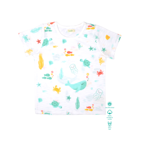 Greendeer-Organic White Slub T-Shirt : Sea Friends-2-3 Years