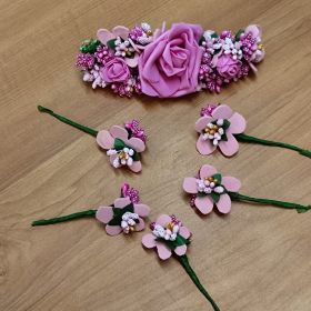 A Tiny Moppet - Pink Gajra Barrette with 5 Venis