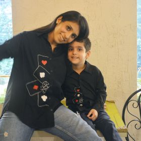 Nanhey-Playing Cards & Dice Embroidered Womens Shirt - Black-Made to order
