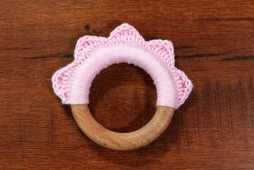 Plumtales HANDMADE RUFFLE WOODEN TEETHER - POWDER PINK
