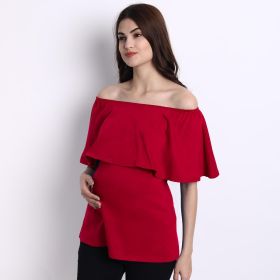 MoMoms-Center Flap Boat Neck Top-Maroon-S