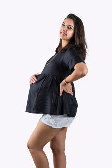 Chicmomz-Solid black Peplum Maternity Top