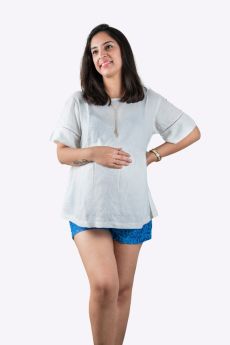Chicmomz-Solid white Peplum Maternity Top