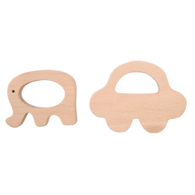 NESTATOYS-Wooden Car & Elefant Teether Set | Beech Wood Teether for Babies