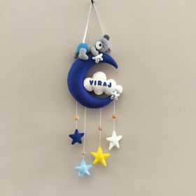 OON-Junior Moon Teddy Personalised Room Decor Hanging-Made to Order-Blue