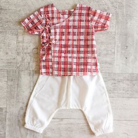 whitewater kids unisex organic checks print angarakha top + white pants-0-3 months