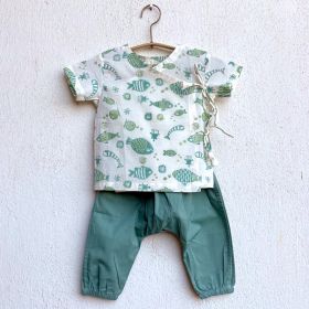 whitewater kids unisex organic fish print angarakha top + mint pants