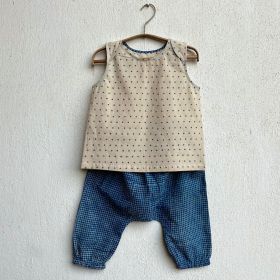 whitewater kids unisex organic zoo indigo raidana jhabla with indigo check pants-0-3 months