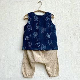 whitewater kids unisex organic zoo jhabla with indigo raidana pants-0-3 months