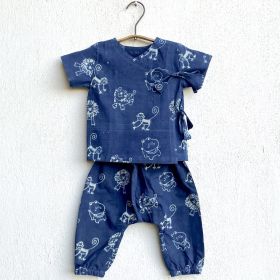 whitewater kids unisex organic zoo print indigo angarakha top + pants-0-3 months