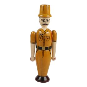 Channapatna Toys Wooden Indian Male Police Doll for kids (3 Years+) 9 inch khaki color - Learning the professions-WIPDM0001