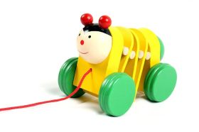 Channapatna Toys Pull Along Toy Wooden Caterpillar for 1 Year + Kids, Toddlers, Infant & Preschool Toys - Multicolor - with Attached String- Encourage Walking, Develop Hand-Eye Coordination-WPACPY002