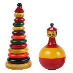 Channapatna Toys Wooden Roly Poly balancing doll & Stacking Rings Toys for Kids ( 1 Years+) - Set of 2 Pieces - Develops curiosity & Fine motor skills-WSTRP002