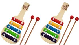 Channapatna Toys Xylophone Guitar Wooden (5 Nodes) Kids First Musical Sound Instrument Toy Babies Toddlers 6 Months (Small Guitar Xylo Pack of 2)-WXC002