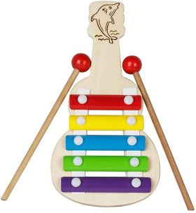 Channapatna Toys Xylophone Guitar Wooden (5 Nodes) | Kids First Musical Sound Instrument Toy | Babies Toddlers 6 Months + (Small Guitar Xylo)-WXMS001